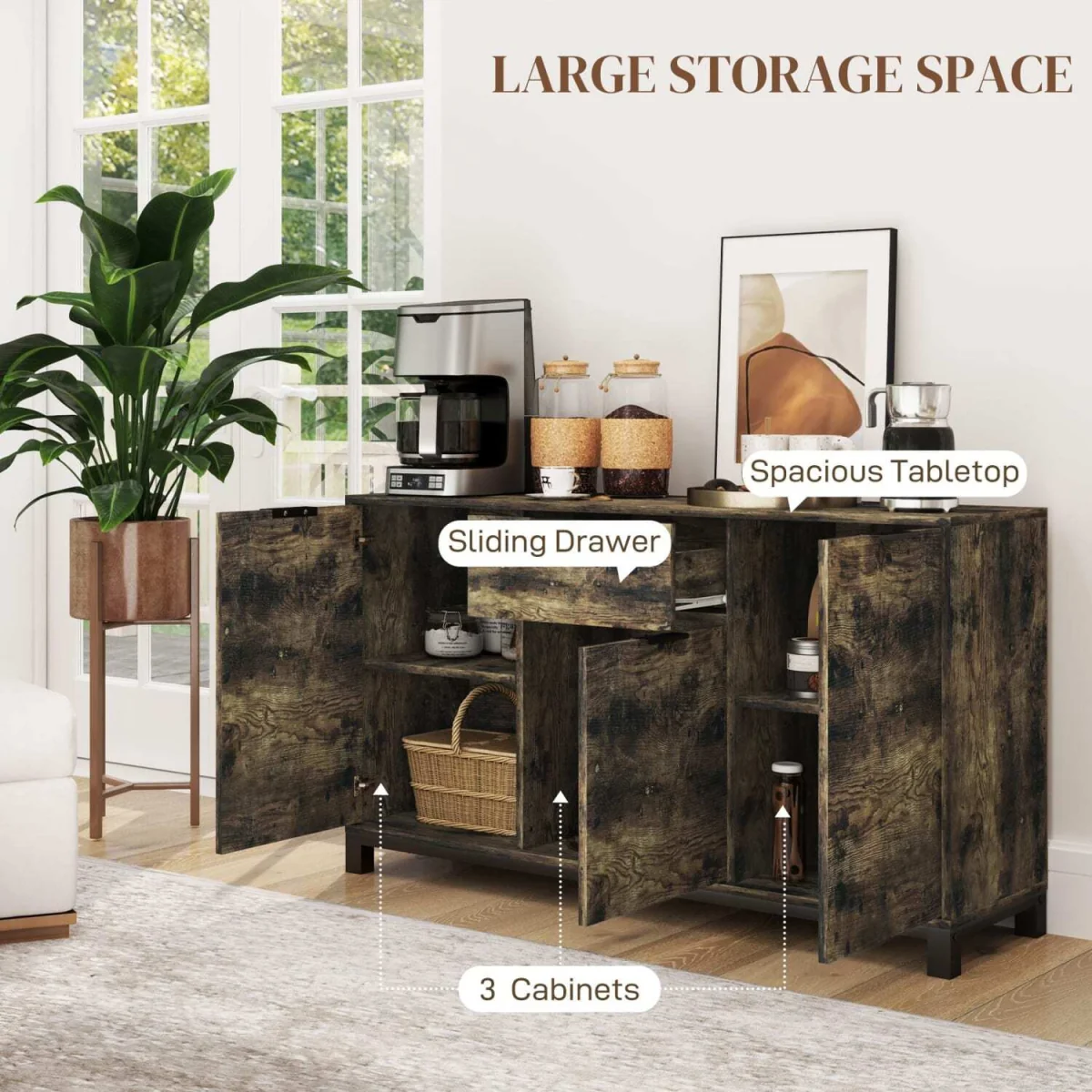 Nomano Rero Rustic Brown Industrial Sideboard - Doors, Drawer, Adjustable Shelves – image 5