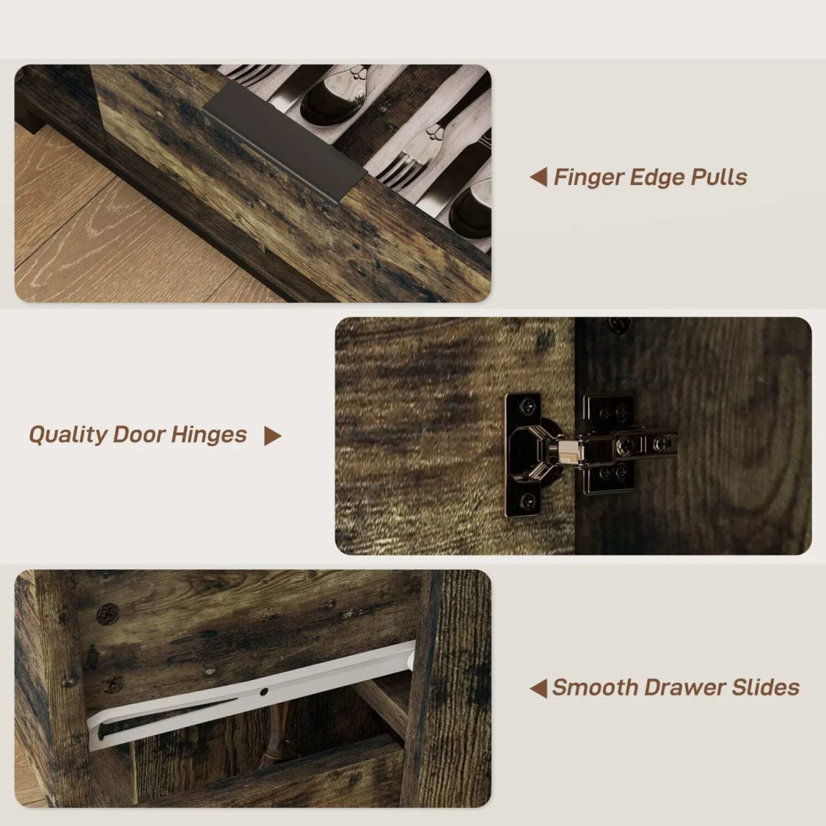 Nomano Rero Rustic Brown Industrial Sideboard - Doors, Drawer, Adjustable Shelves – image 7