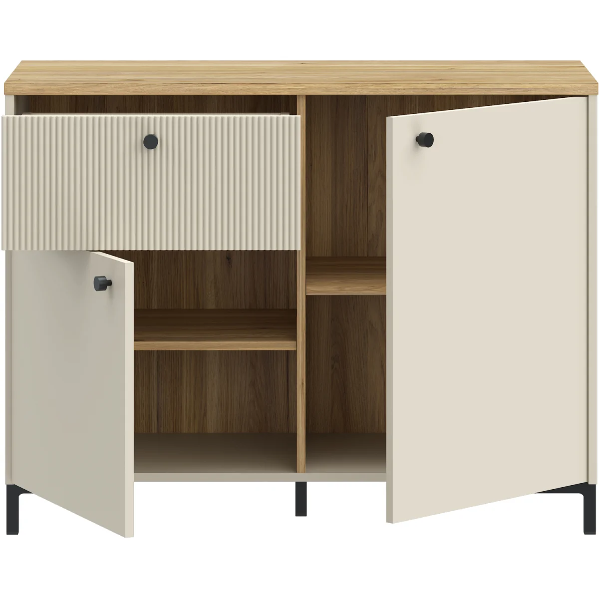 Bixbite Sideboard with Fluted Detail, Drawer & Cupboard in Mauvella Oak and Sand - Mauvella Oak & Sand – image 5