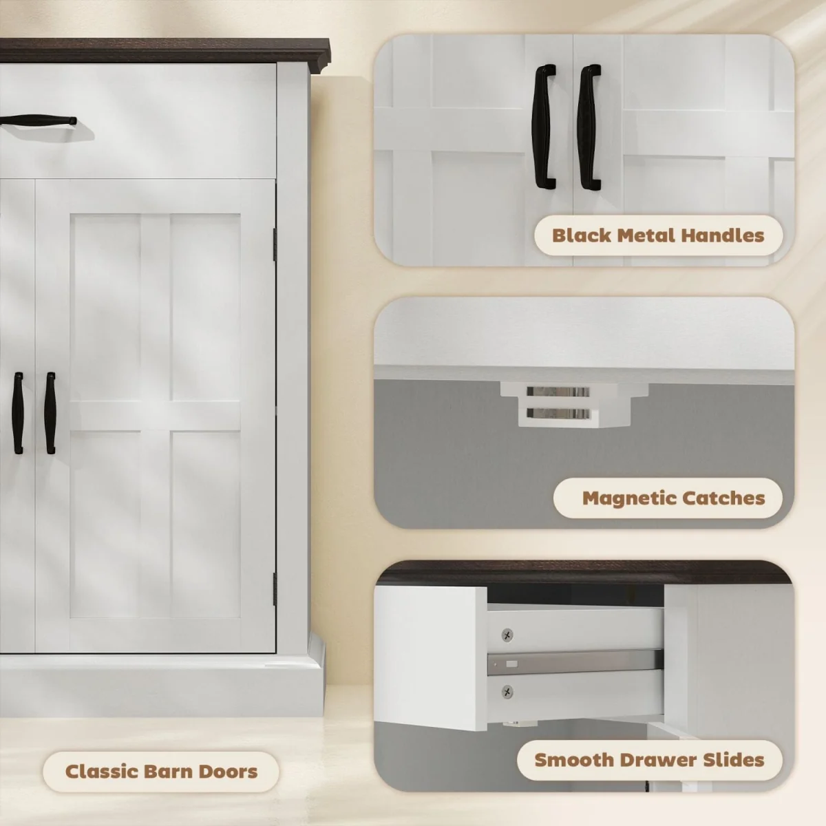 Marina Colu White Farmhouse Sideboard - Twin Barn Doors and Drawer – image 6