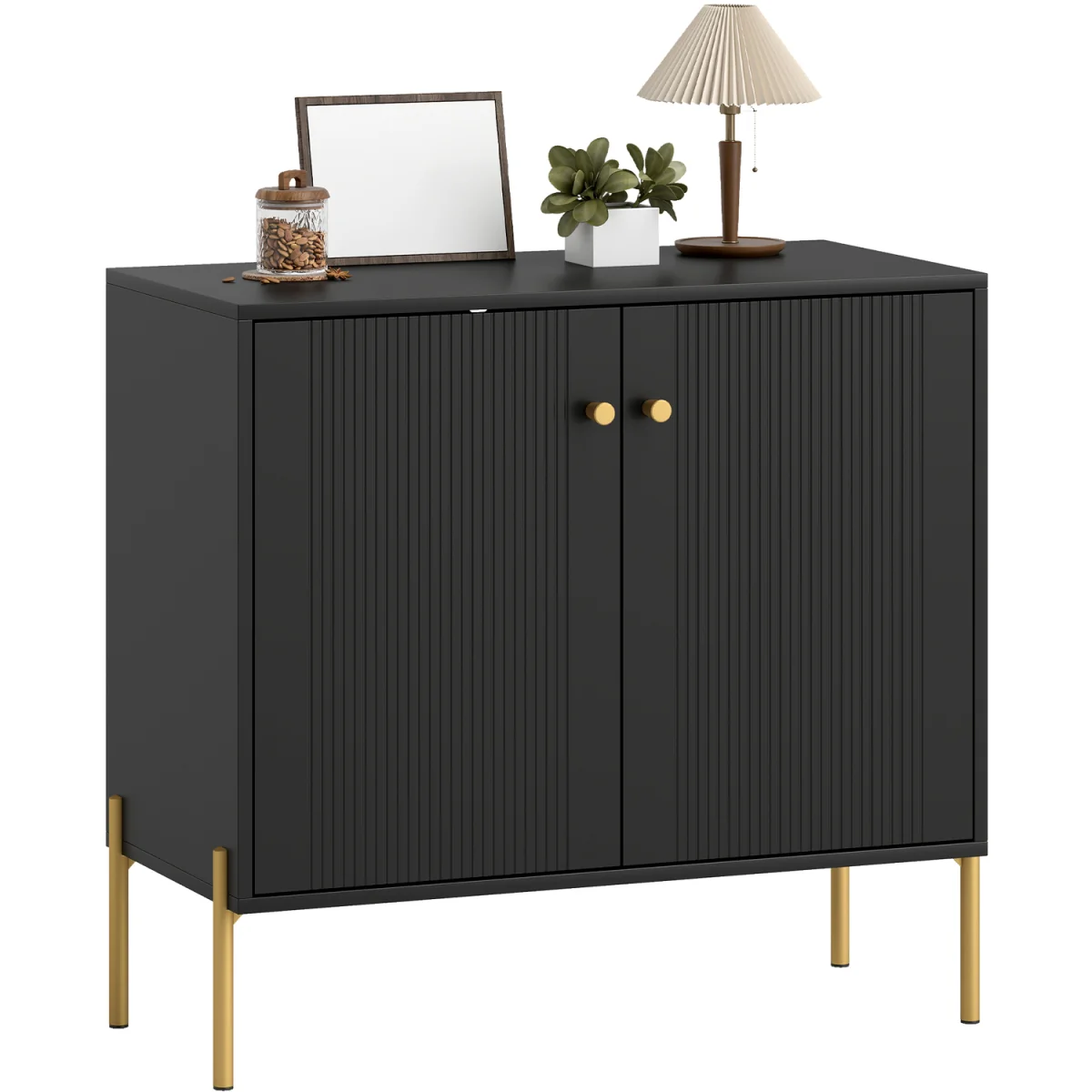 HOMCOM Modern Sideboard Buffet Cabinet with Fluted Doors - Black – image 2