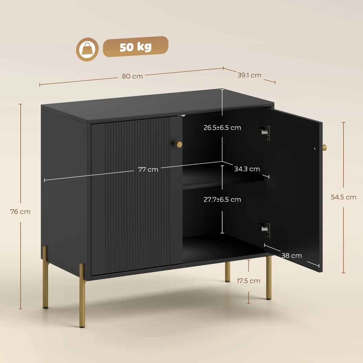 HOMCOM Modern Sideboard Buffet Cabinet with Fluted Doors - Black – image 3