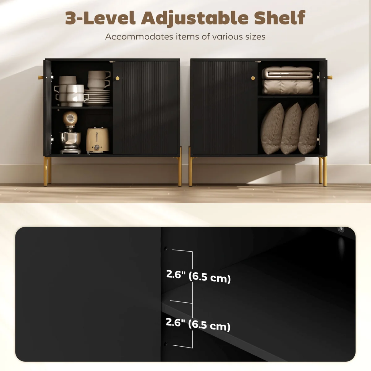 HOMCOM Modern Sideboard Buffet Cabinet with Fluted Doors - Black – image 4
