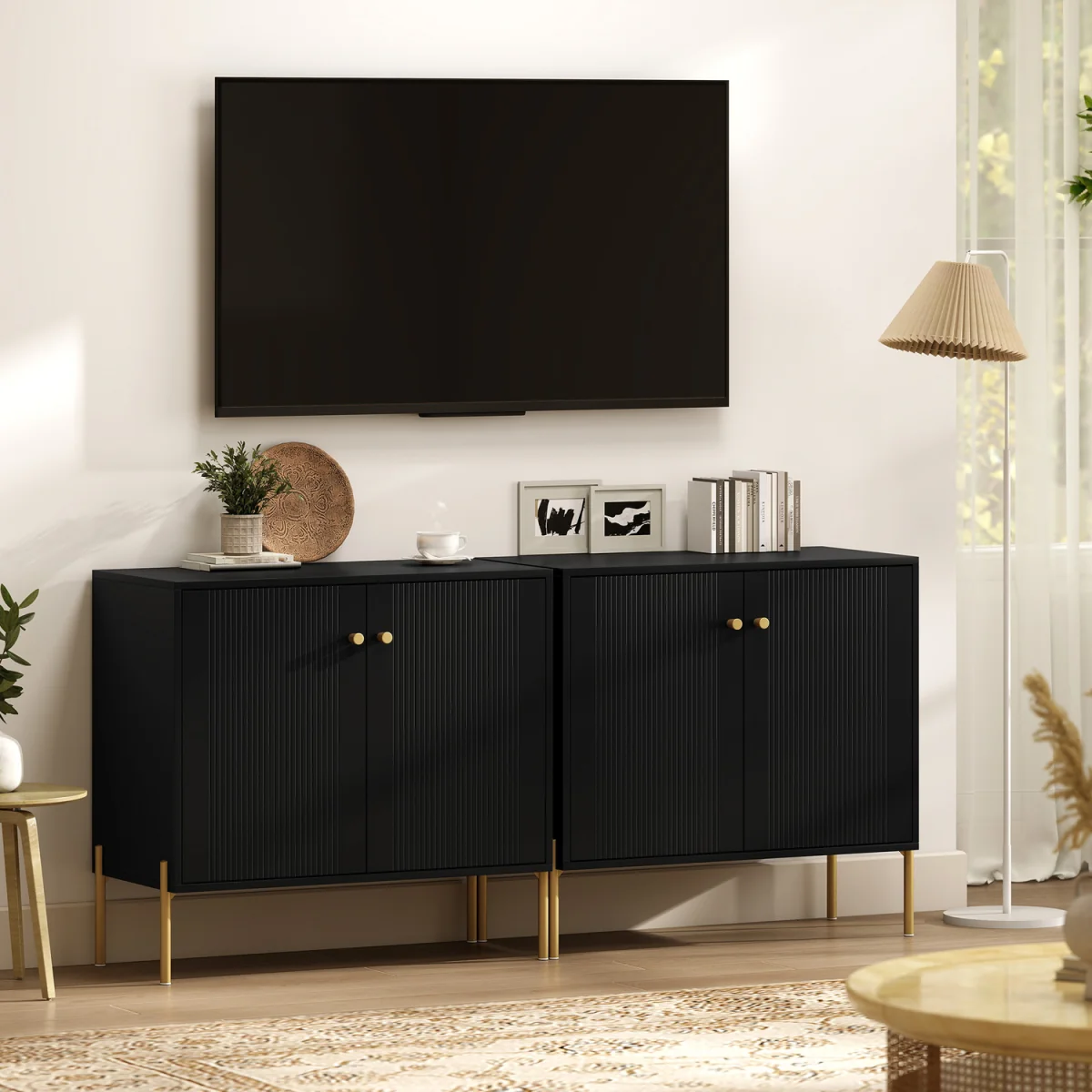 HOMCOM Modern Sideboard Buffet Cabinet with Fluted Doors - Black – image 7