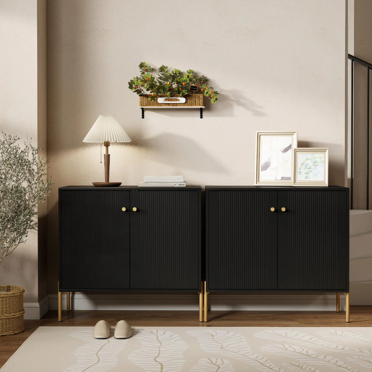 HOMCOM Modern Sideboard Buffet Cabinet with Fluted Doors - Black – image 8