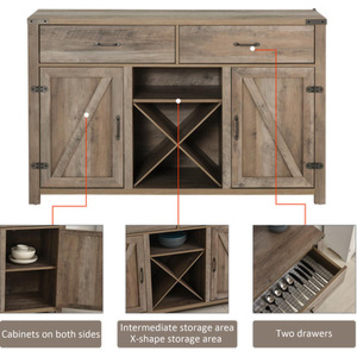 Freestanding 92x140cm Rustic Side Cabinet - Antique Grey – image 3