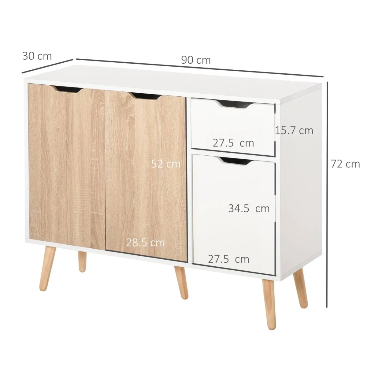 Surinam Natural Wood Sideboard - 3 Drawers, 2 Doors, 90W x 30D x 72H cm – image 4