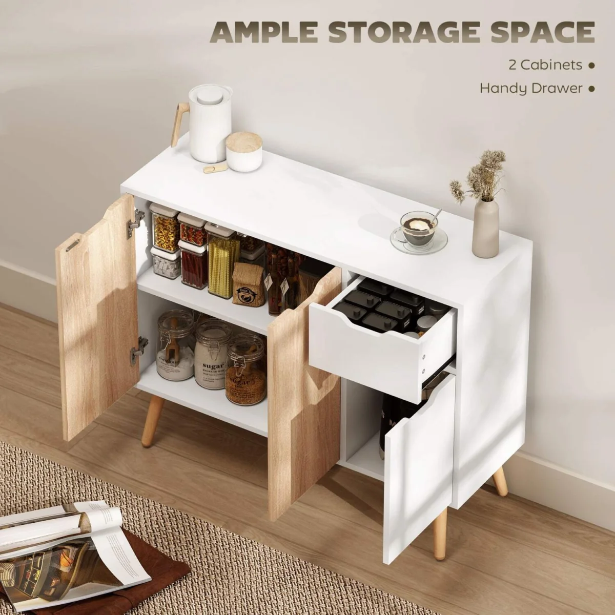 Surinam Natural Wood Sideboard - 3 Drawers, 2 Doors, 90W x 30D x 72H cm – image 5