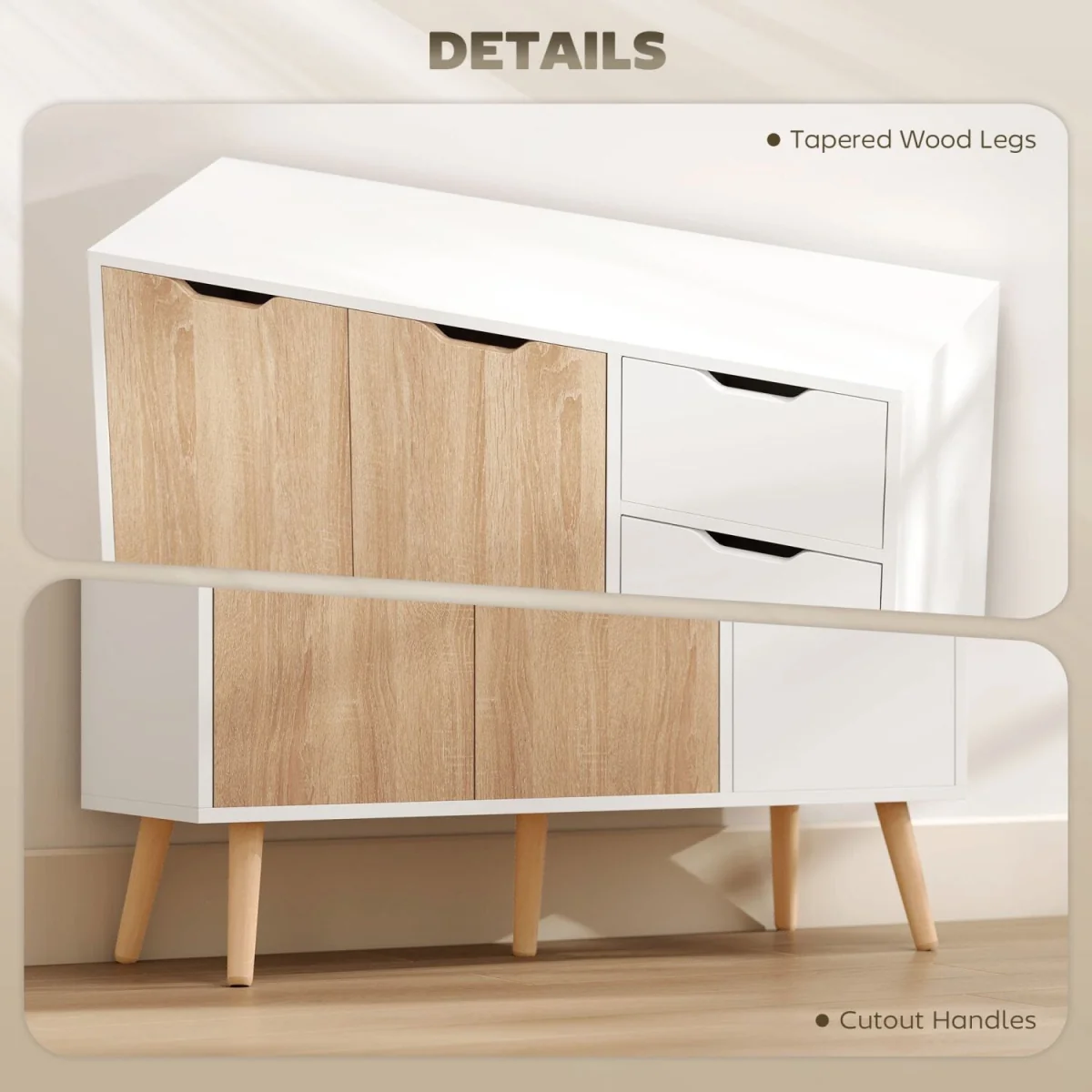 Surinam Natural Wood Sideboard - 3 Drawers, 2 Doors, 90W x 30D x 72H cm – image 7