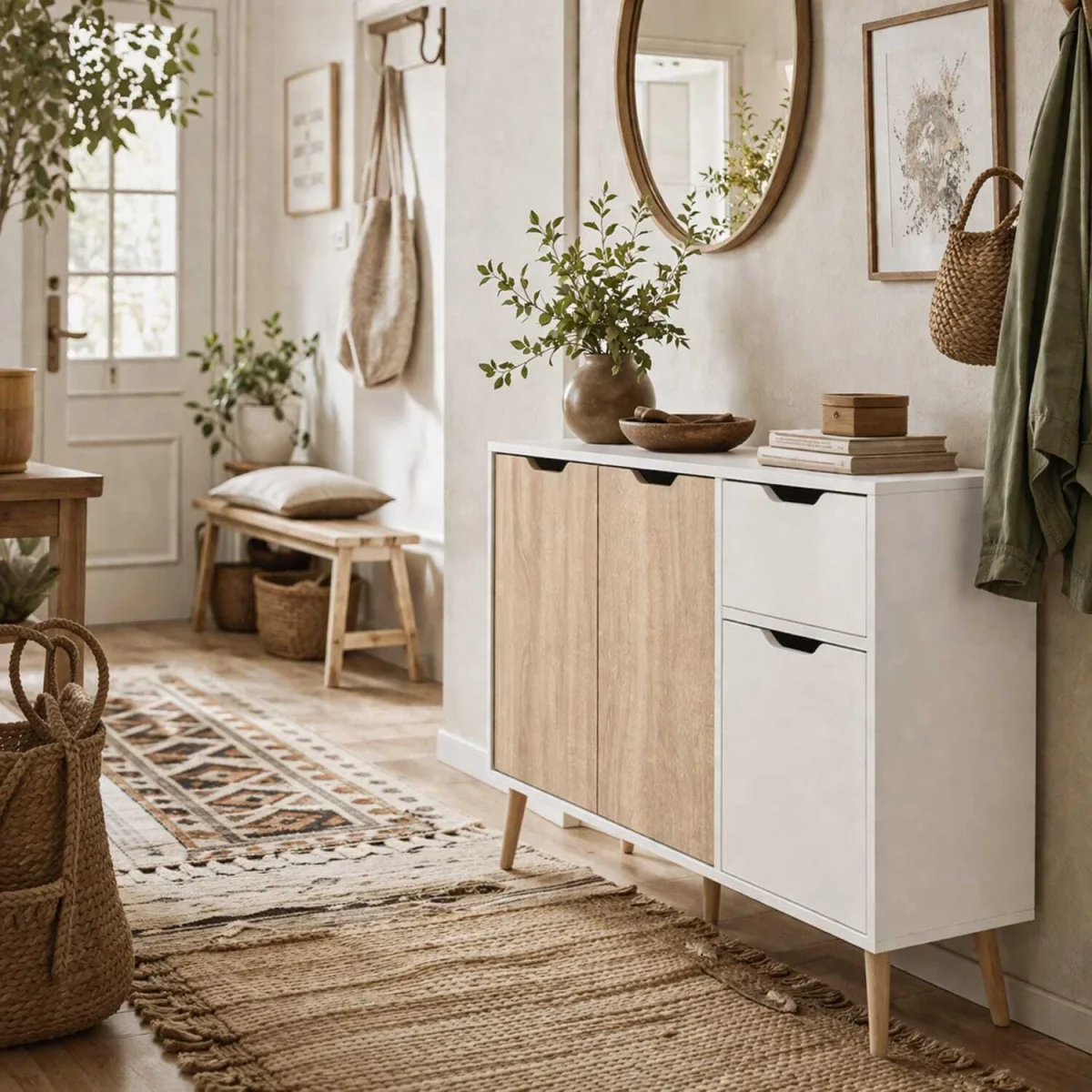 Surinam Natural Wood Sideboard - 3 Drawers, 2 Doors, 90W x 30D x 72H cm – image 1