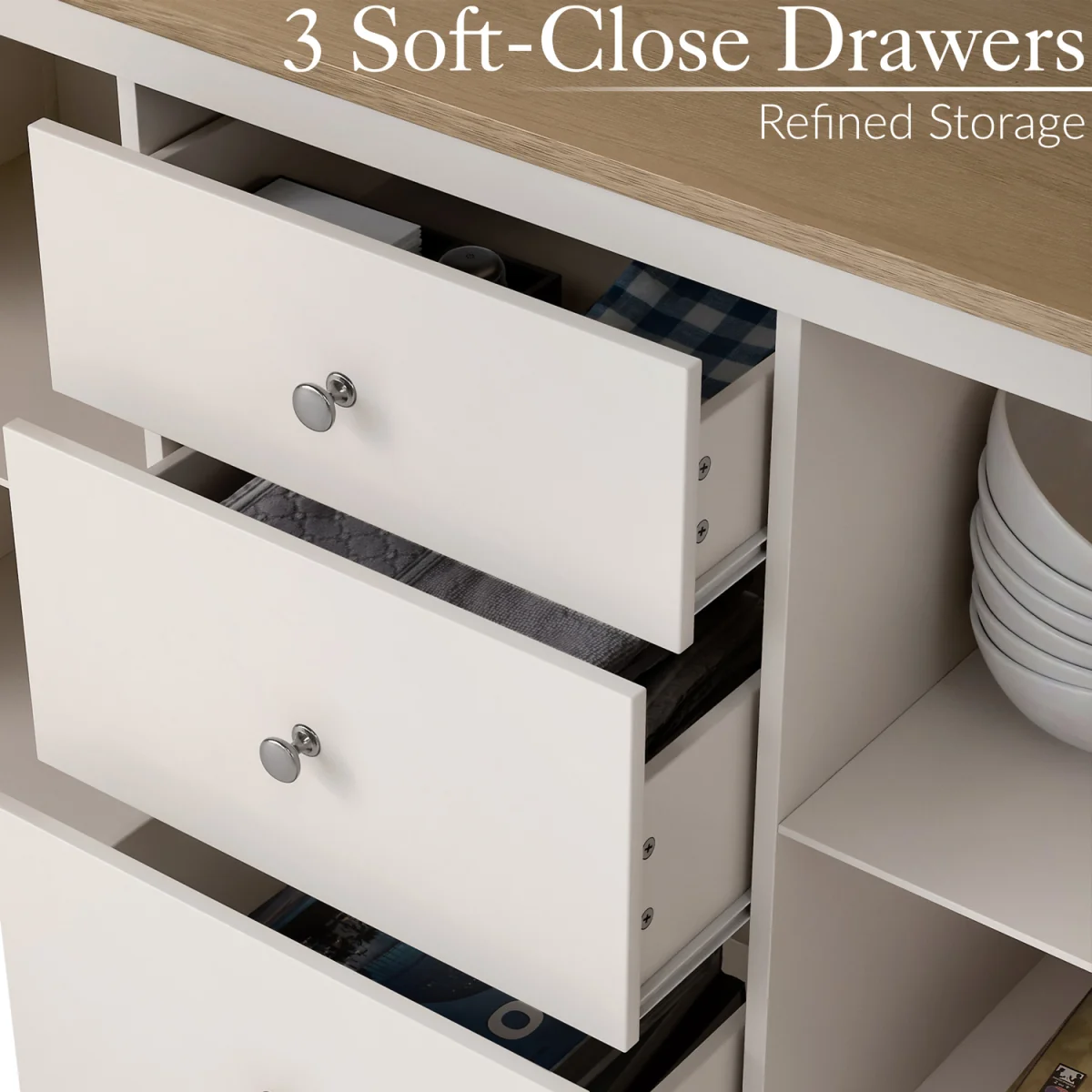Christow Dartmouth Sideboard with Cupboards & Drawers - Cream – image 2