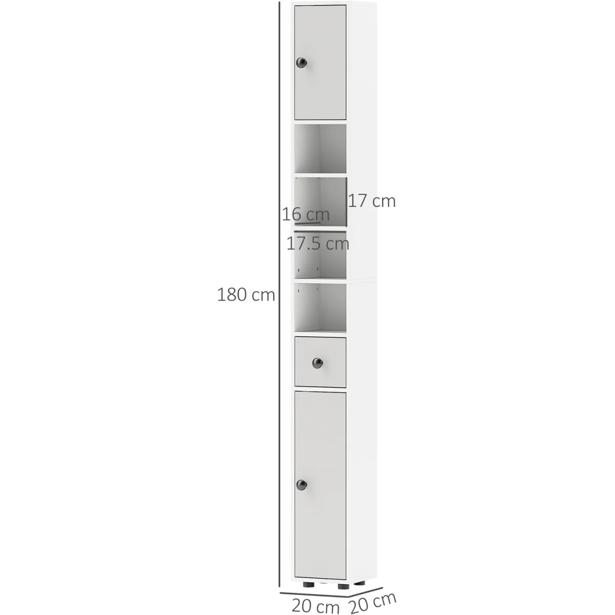 kleankin 180cm Tall Slim Bathroom Cabinet - Light Grey – image 4