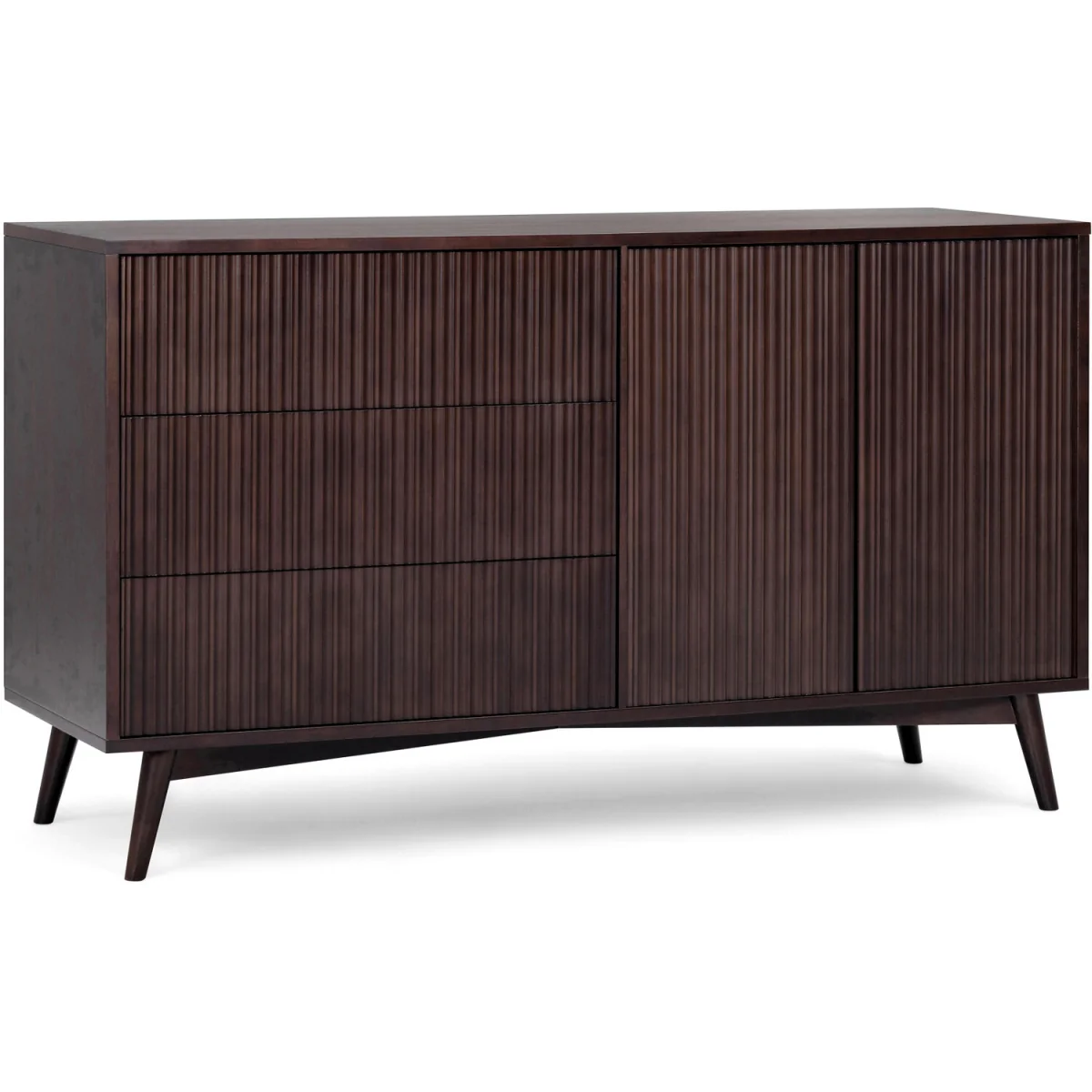 Tremolo Sideboard with 3 Drawers, 2 Doors and Fluting, Dark Brown - Black – image 2