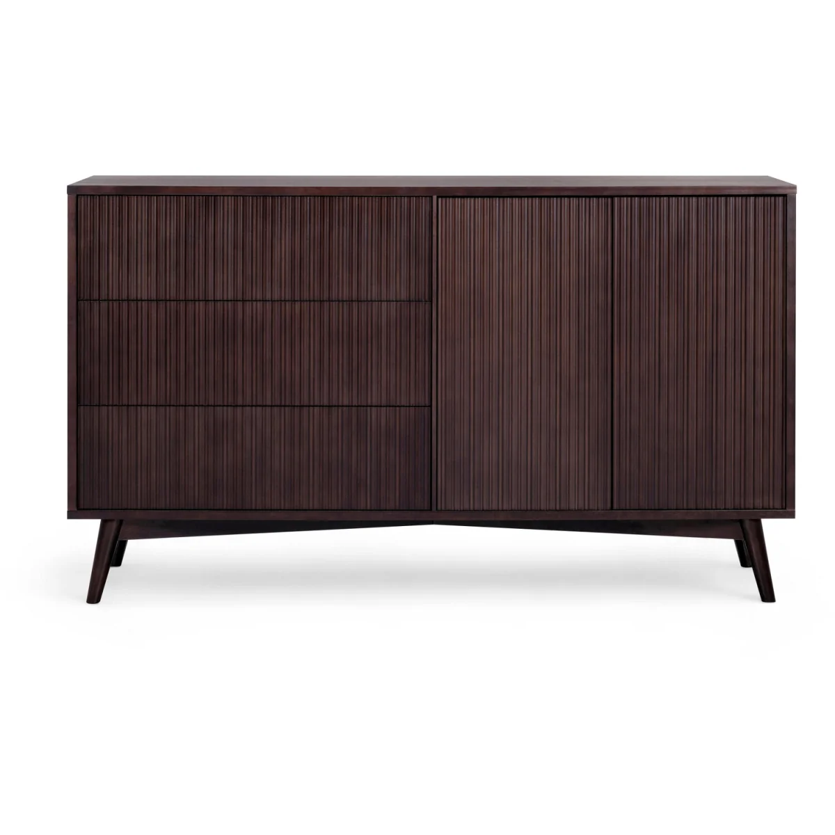 Tremolo Sideboard with 3 Drawers, 2 Doors and Fluting, Dark Brown - Black – image 4
