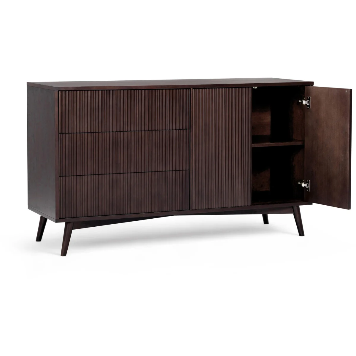 Tremolo Sideboard with 3 Drawers, 2 Doors and Fluting, Dark Brown - Black – image 7