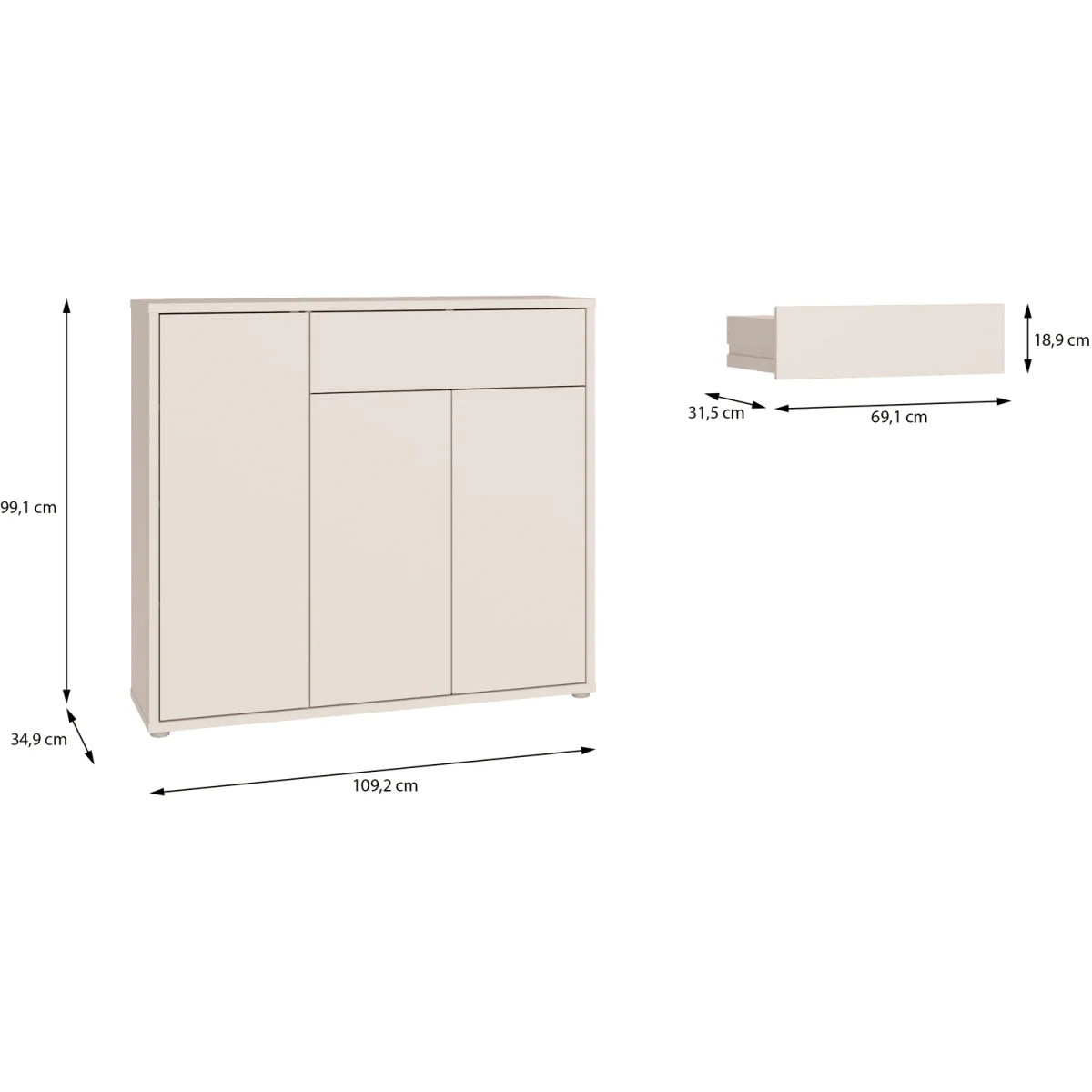 Alice Springs Sideboard with 3 Doors Push-Open & 1 Drawer Push-Open in Sand - Sand – image 7