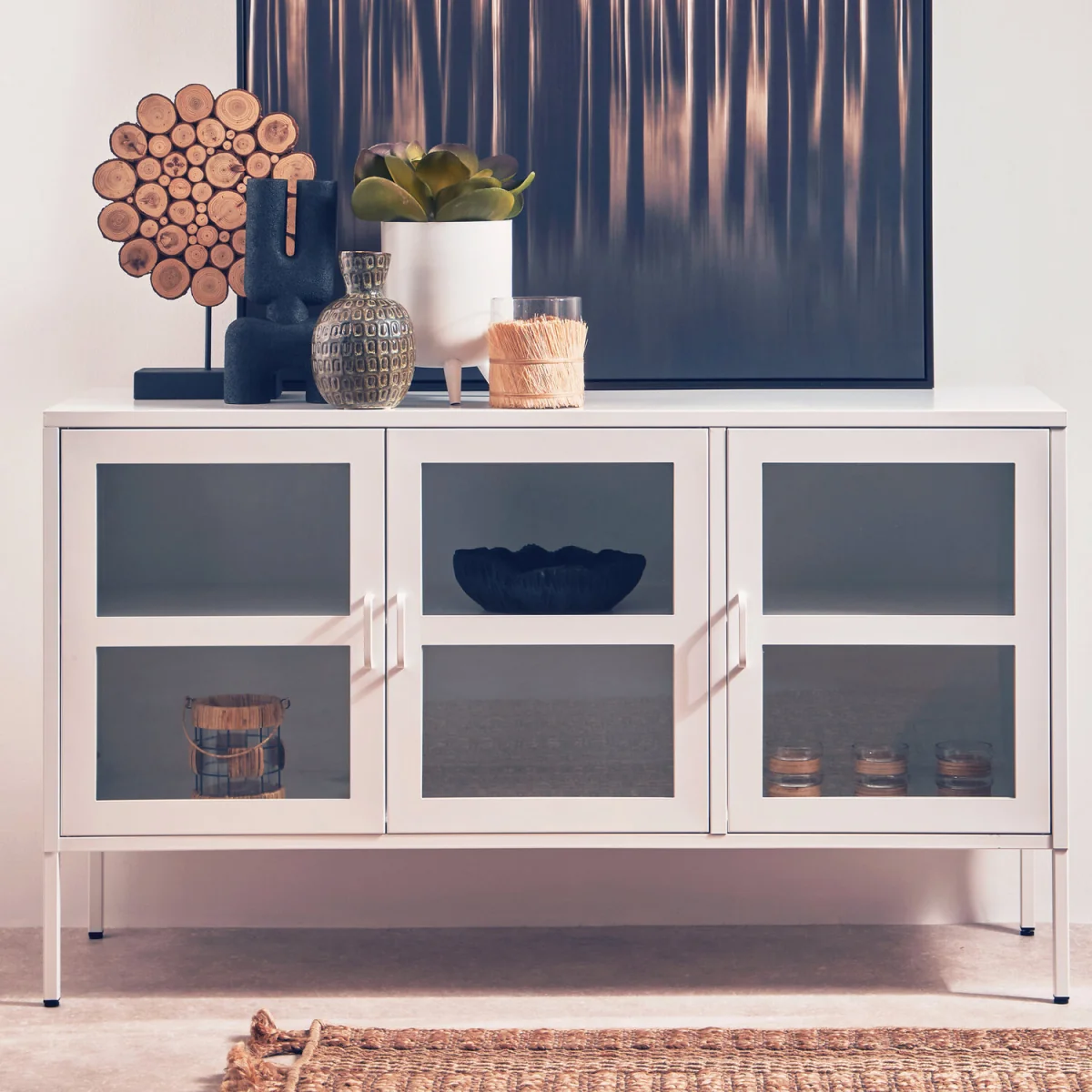 Acier Three Door White Metal Sideboard - White – image 2