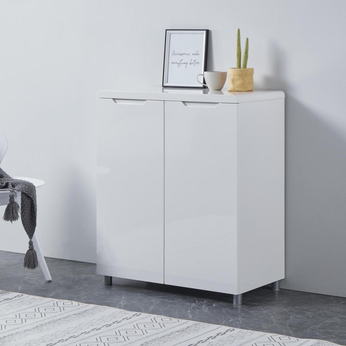 Highbridge 2 Door High Gloss Compact Sideboard Storage Unit - White - White – image 2