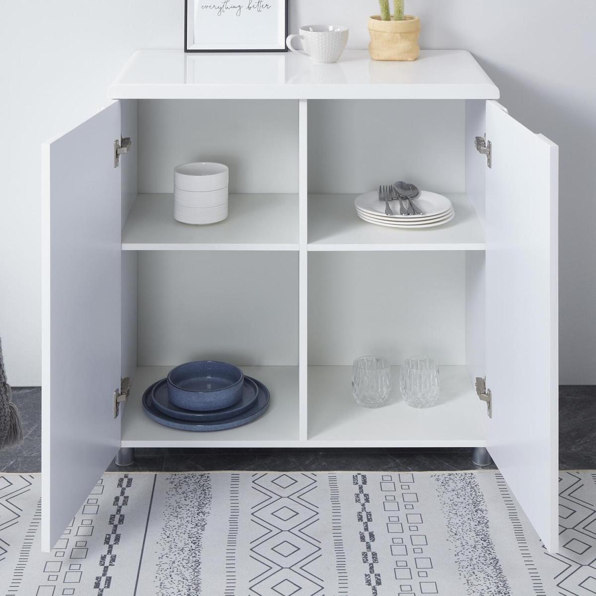 Highbridge 2 Door High Gloss Compact Sideboard Storage Unit - White - White – image 3