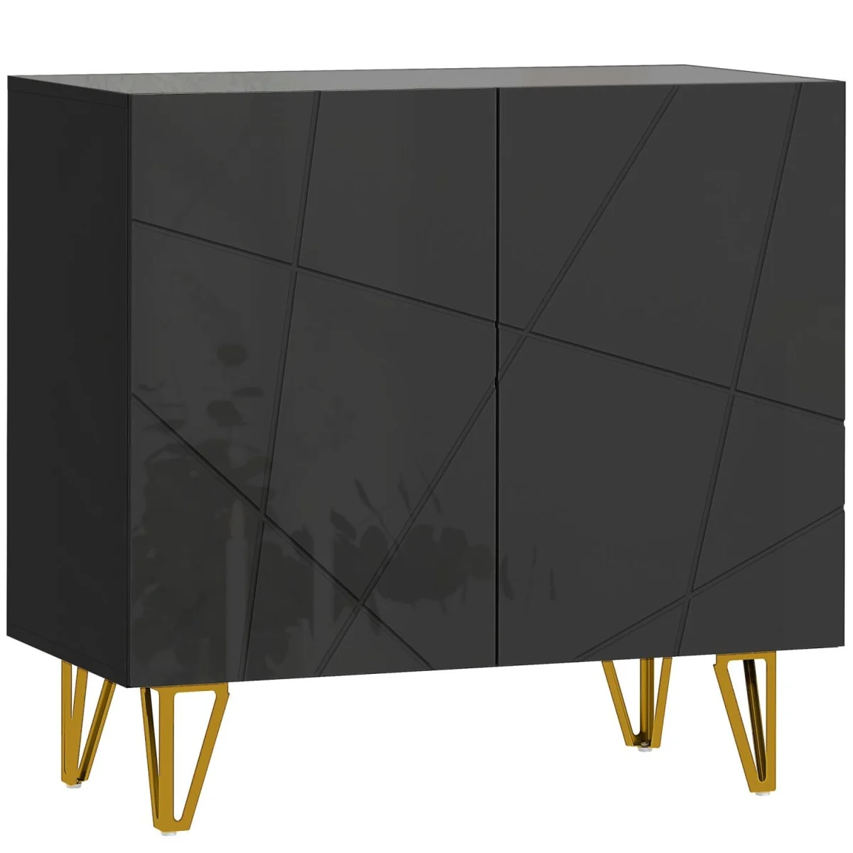 Diro High Gloss Black Geometric Pattern Sideboard, Gold Hairpin Legs – image 2