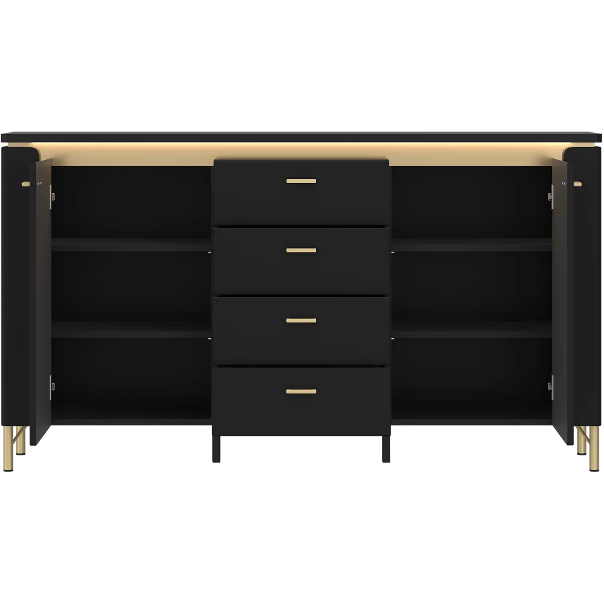 Genoa Sideboard 2 Door 4 Drawer in Black Matt/Gold - Black & Gold – image 2