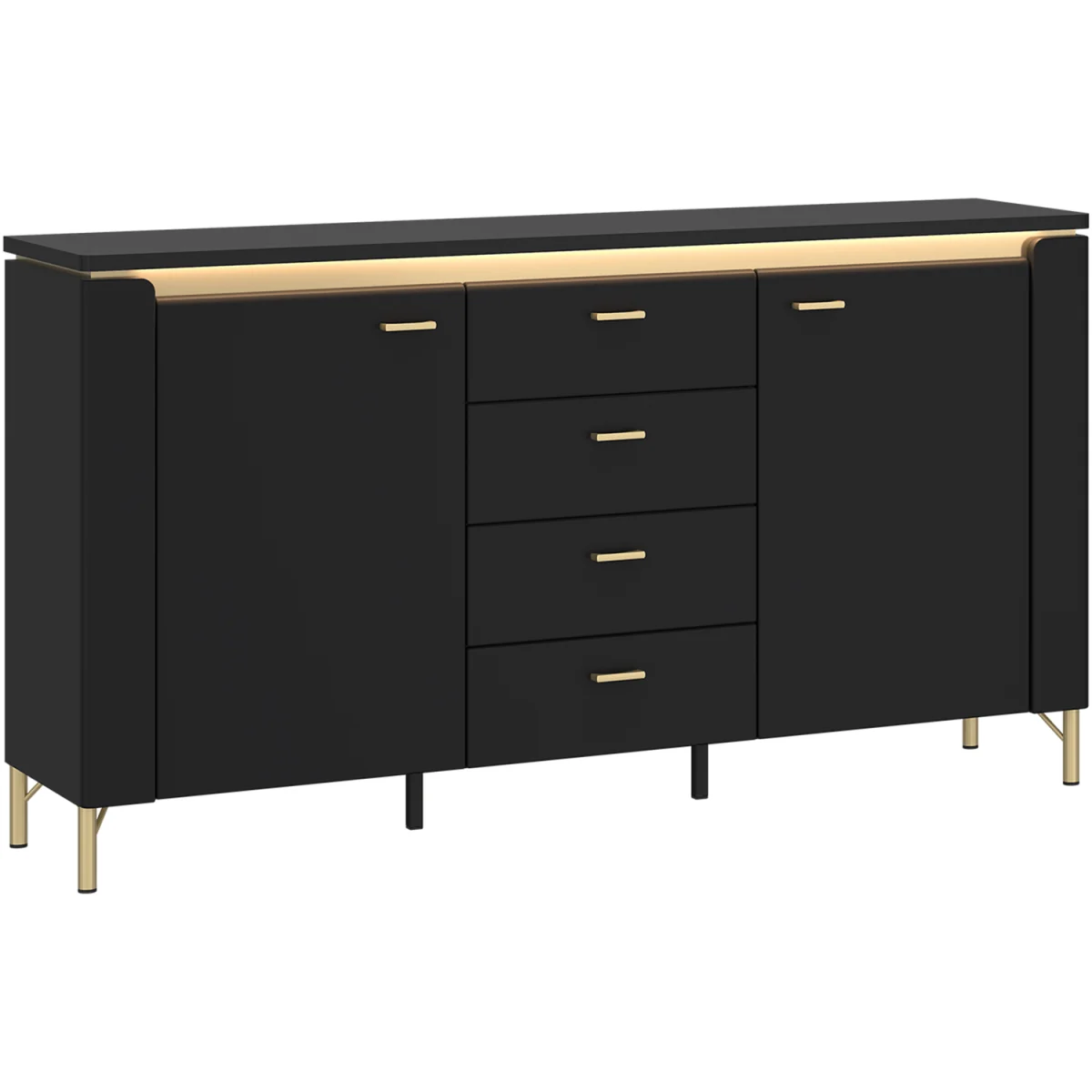 Genoa Sideboard 2 Door 4 Drawer in Black Matt/Gold - Black & Gold – image 3