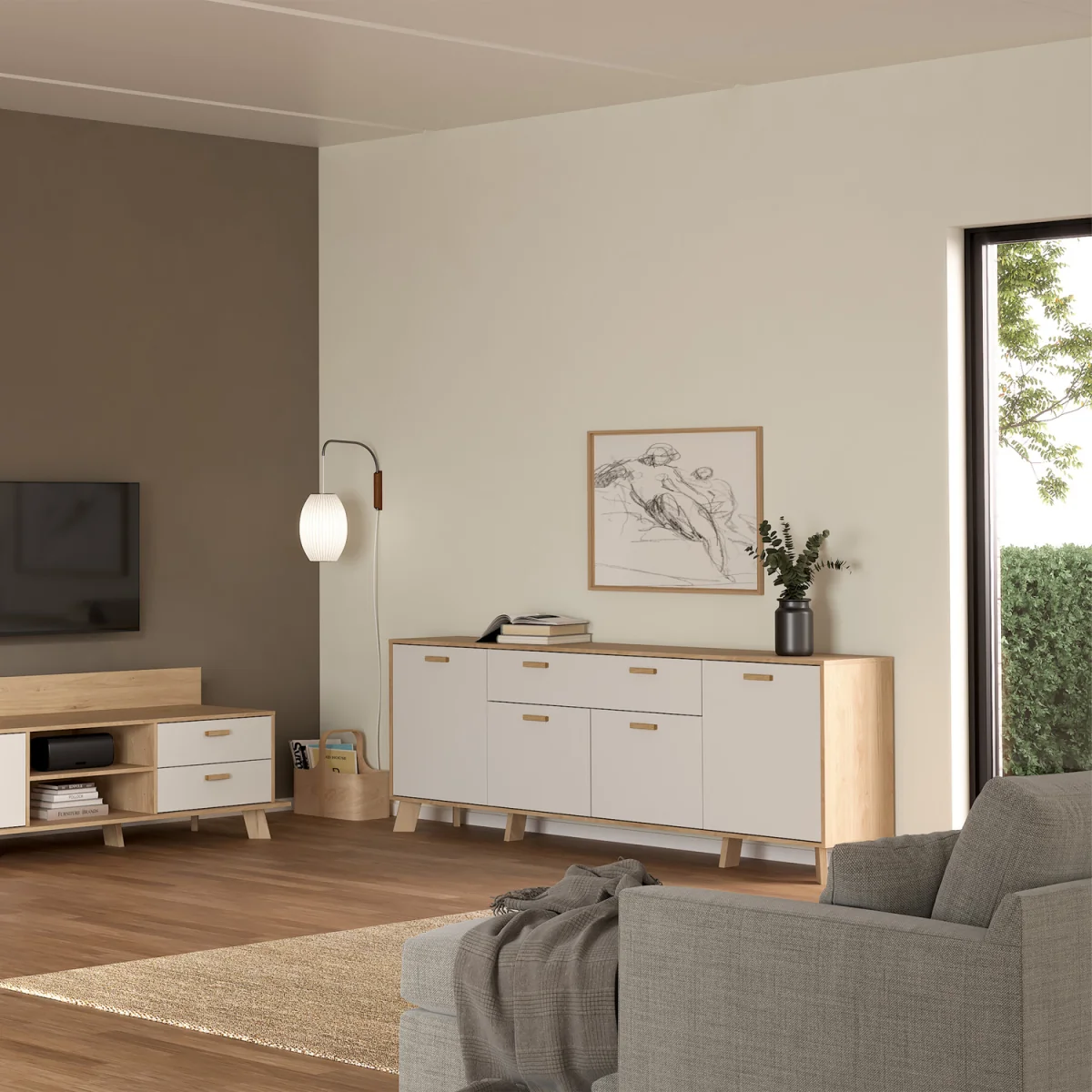 Ikast Sideboard 4 Doors + 1 Drawer in Jackson Hickory and White - Jackson Hickory & White – image 7