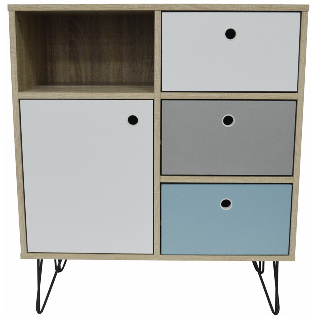 Open Sideboard with Three Drawers and Storage Cupboard - Oak - Oak / Black / Blue / White / Grey – image 2
