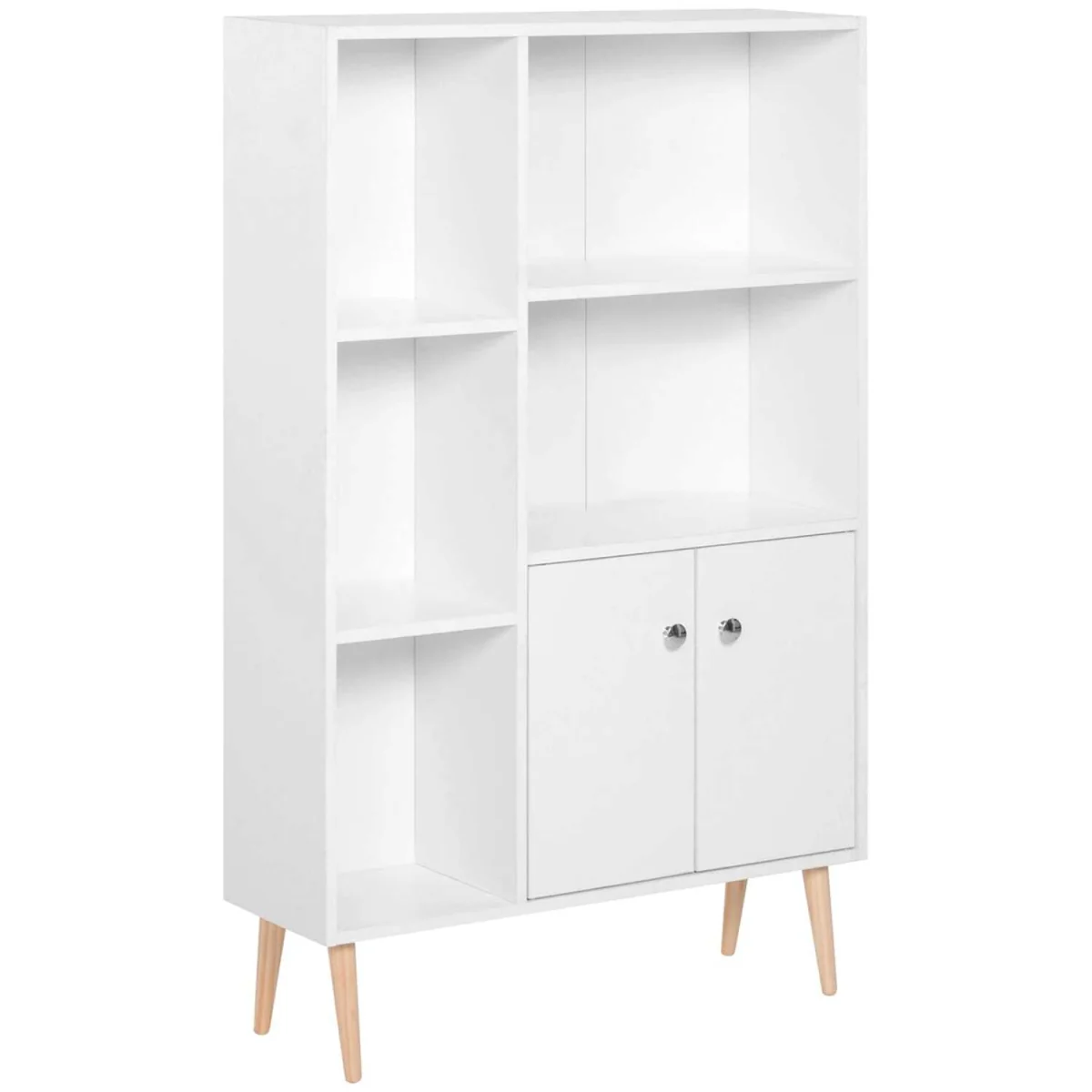 Toralesa Wood White Sideboard Bookcase with 2 Doors and 5 Storage Compartments – image 3