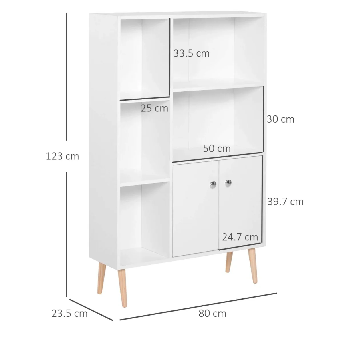 Toralesa Wood White Sideboard Bookcase with 2 Doors and 5 Storage Compartments – image 4
