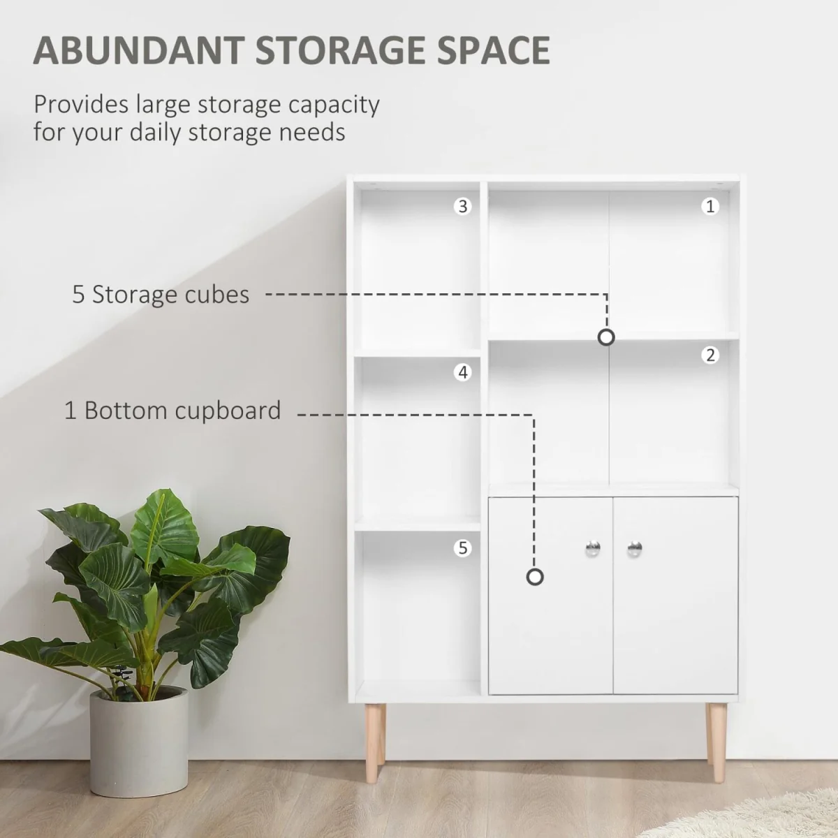 Toralesa Wood White Sideboard Bookcase with 2 Doors and 5 Storage Compartments – image 5