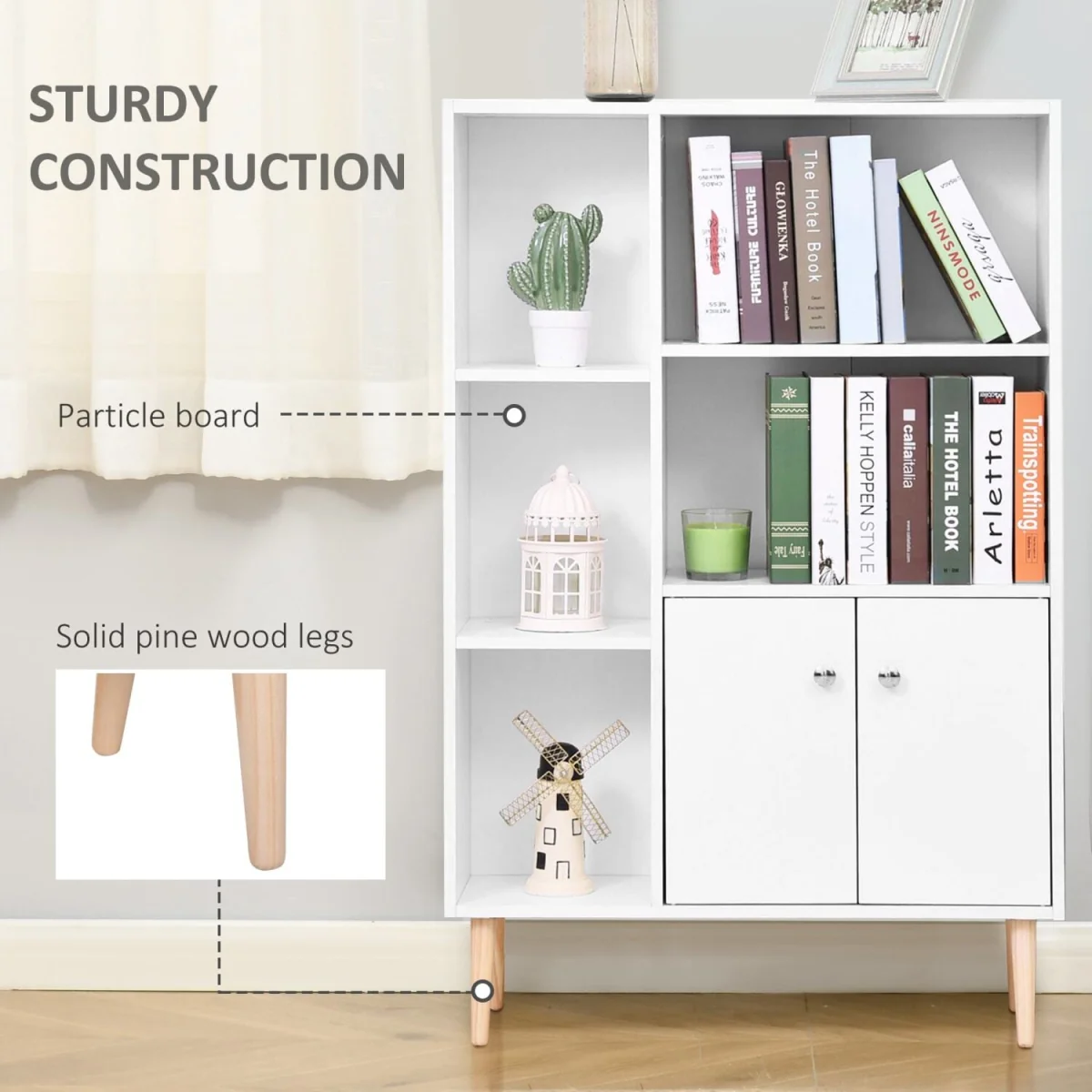 Toralesa Wood White Sideboard Bookcase with 2 Doors and 5 Storage Compartments – image 6