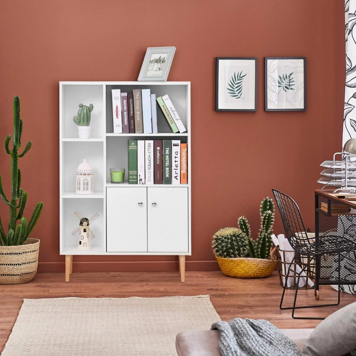 Toralesa Wood White Sideboard Bookcase with 2 Doors and 5 Storage Compartments – image 8