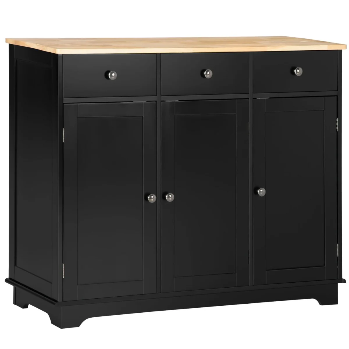 Totoro Sideboard - Black Body with Natural Rubberwood Top, 3 Doors 3 Drawers – image 2