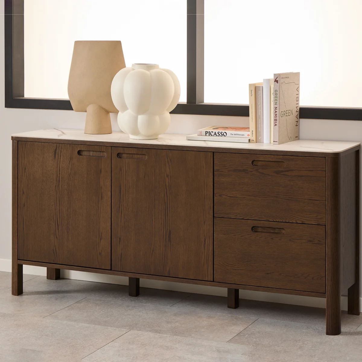 Southampton Sideboard With 2 Doors 2 Drawers and 2 Shelves in Cream Ceramic - Cream Ceramic – image 5