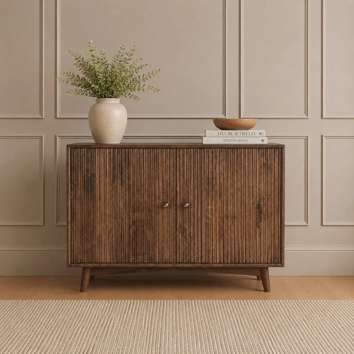 Solid Mango Wood Sideboard Cabinet - Dark Brown – image 1