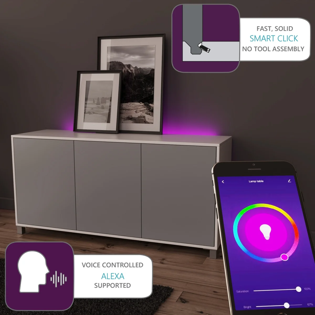 SMART Sideboard with Phone Charging & Mood Lighting - White/Grey – image 5