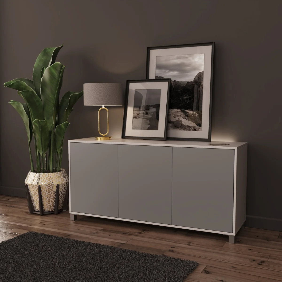SMART Sideboard with Phone Charging & Mood Lighting - White/Grey – image 1