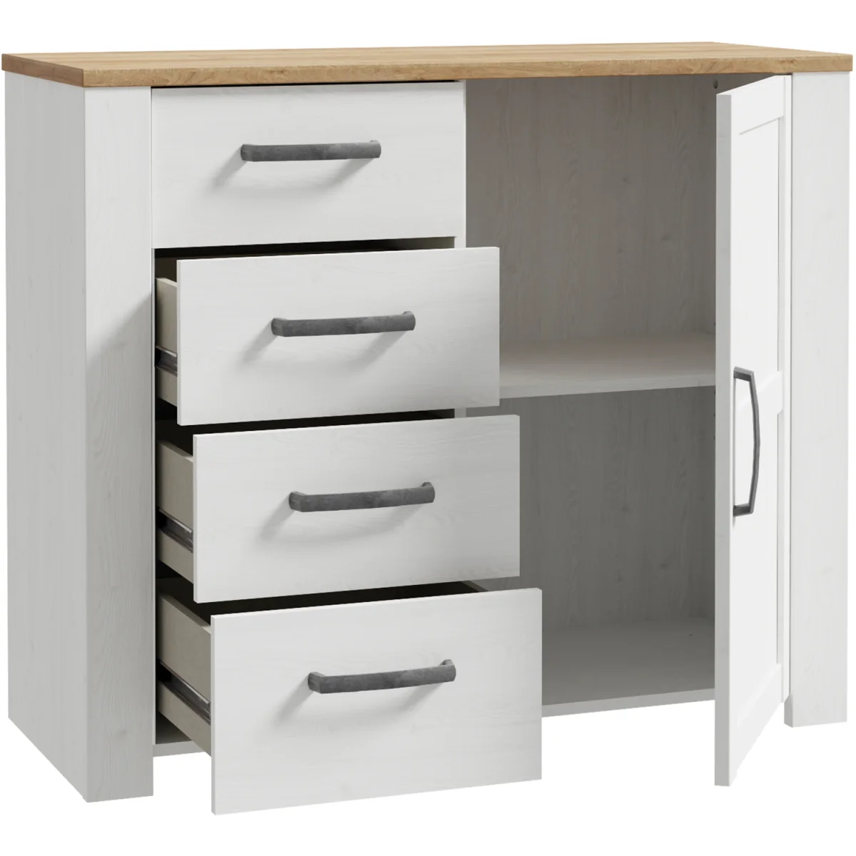 Bohol 1 Door 4 Drawer Chest in Riviera Oak/White - Riviera Oak & White – image 4