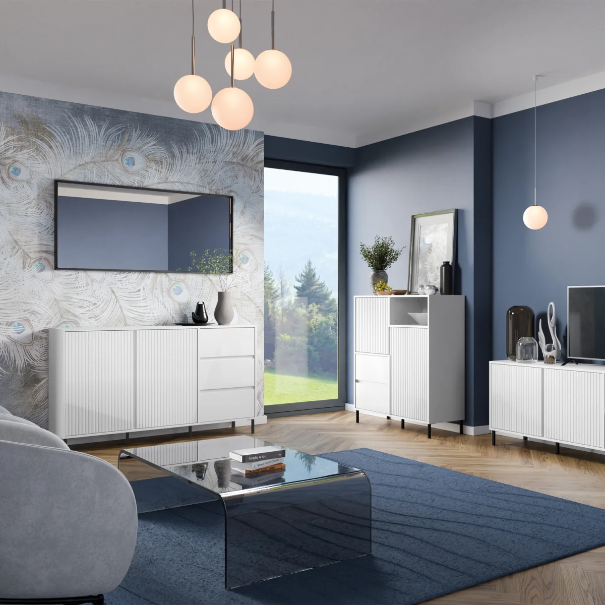 Avenale Sideboard 2 Door 3 Drawer in Alpine White High Gloss - White – image 5