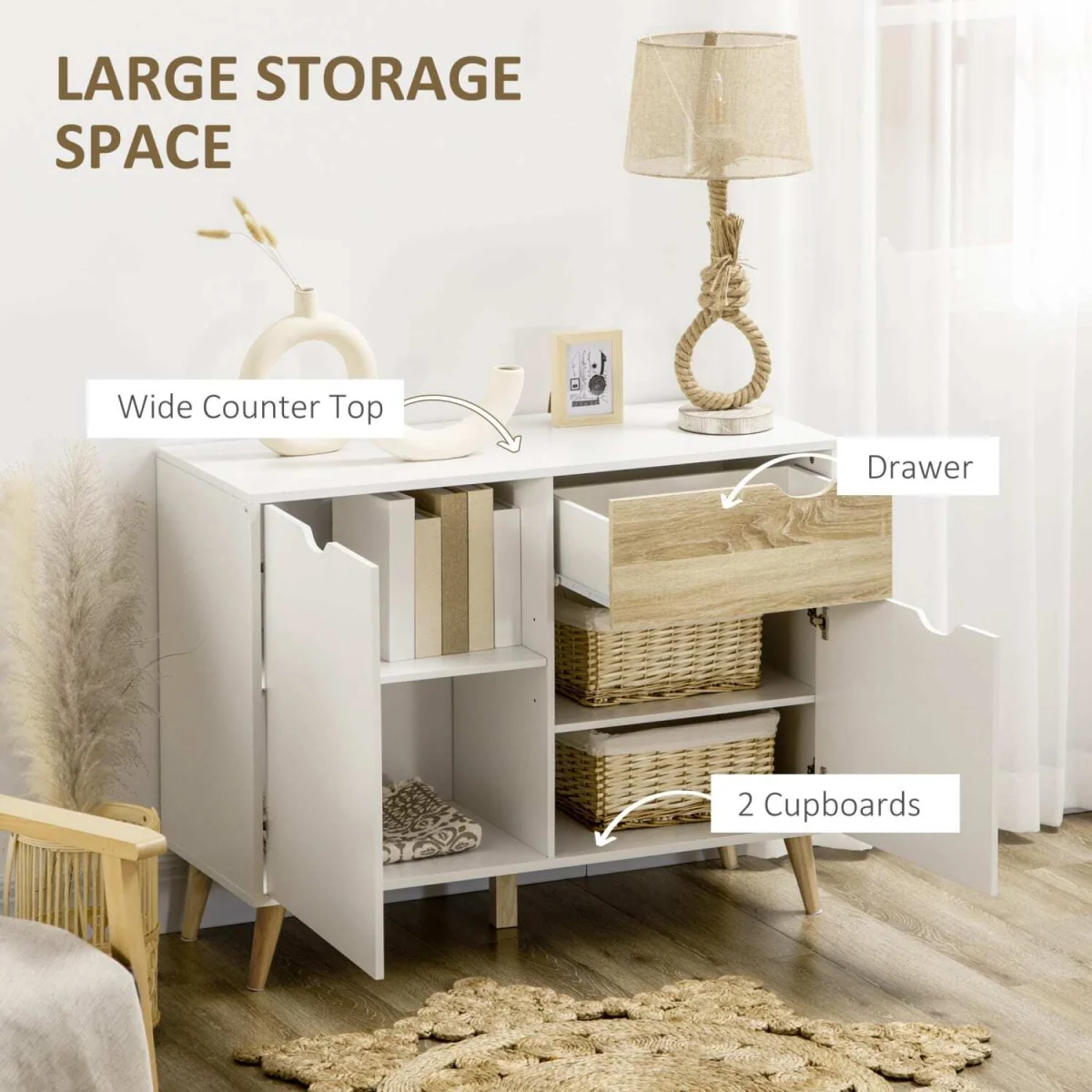 Diha White and Natural Scandi Sideboard - 1 Drawer, 2 Doors – image 4