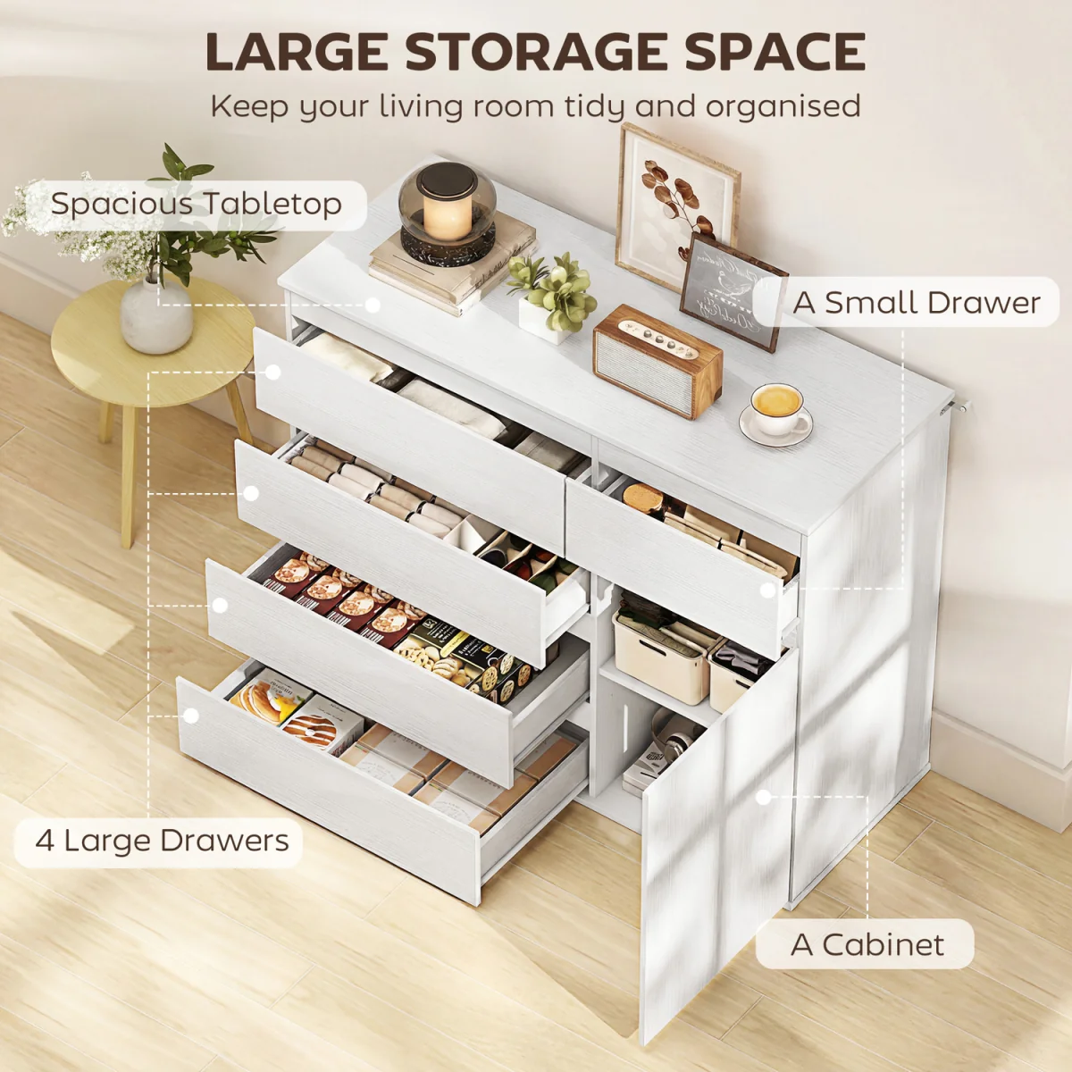 HOMCOM Sideboard Storage Cabinet, Kitchen Cupboard with 5 Drawers - Black – image 12