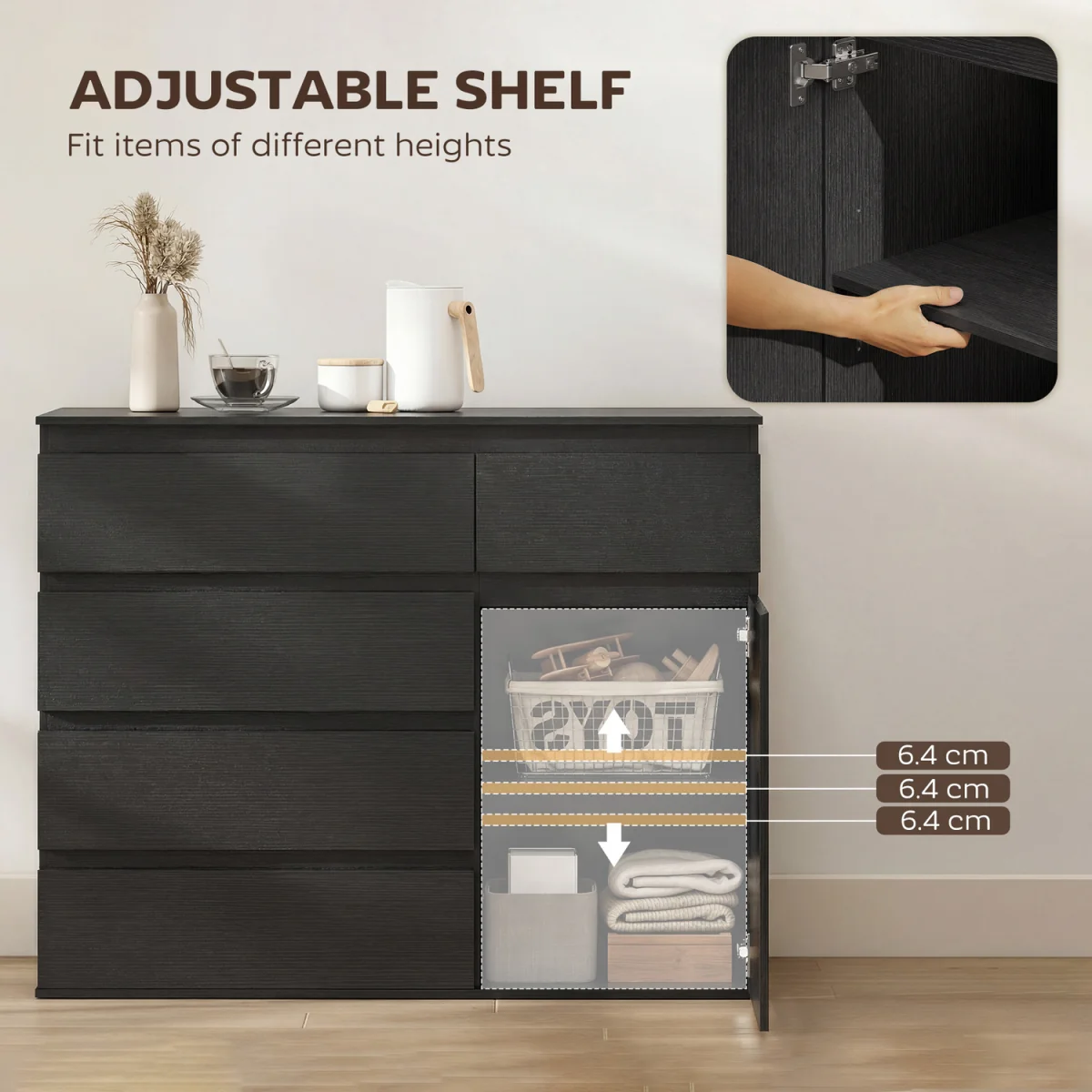 HOMCOM Sideboard Storage Cabinet, Kitchen Cupboard with 5 Drawers - Black – image 6