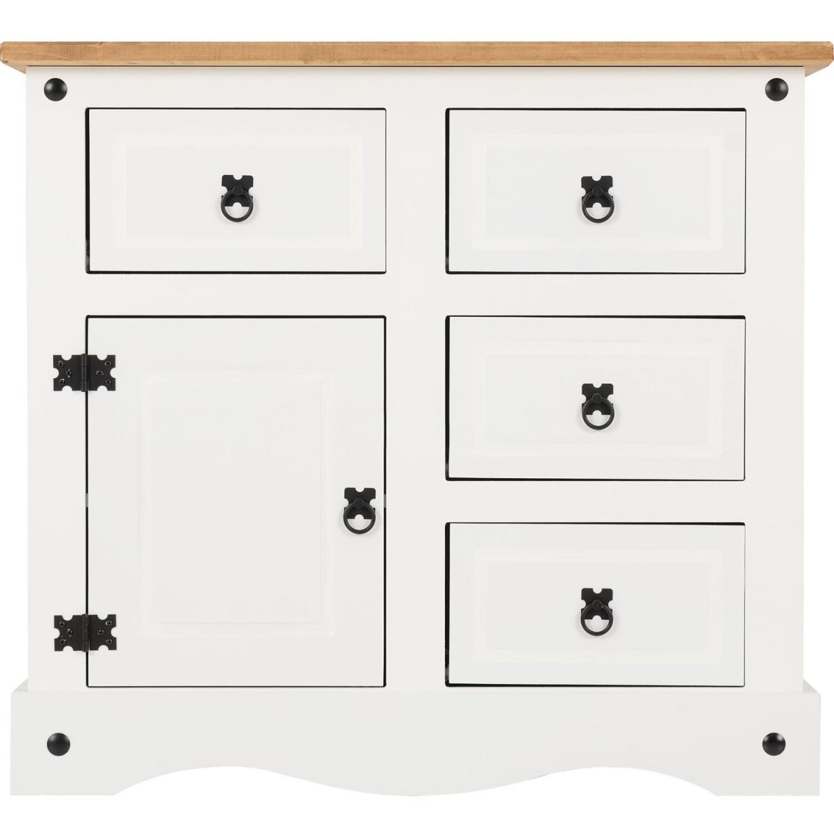 Corona White 1 Door 4 Drawer Sideboard - White and distressed Waxed Pine – image 2