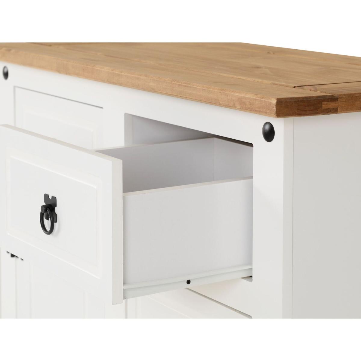 Corona White 1 Door 4 Drawer Sideboard - White and distressed Waxed Pine – image 3