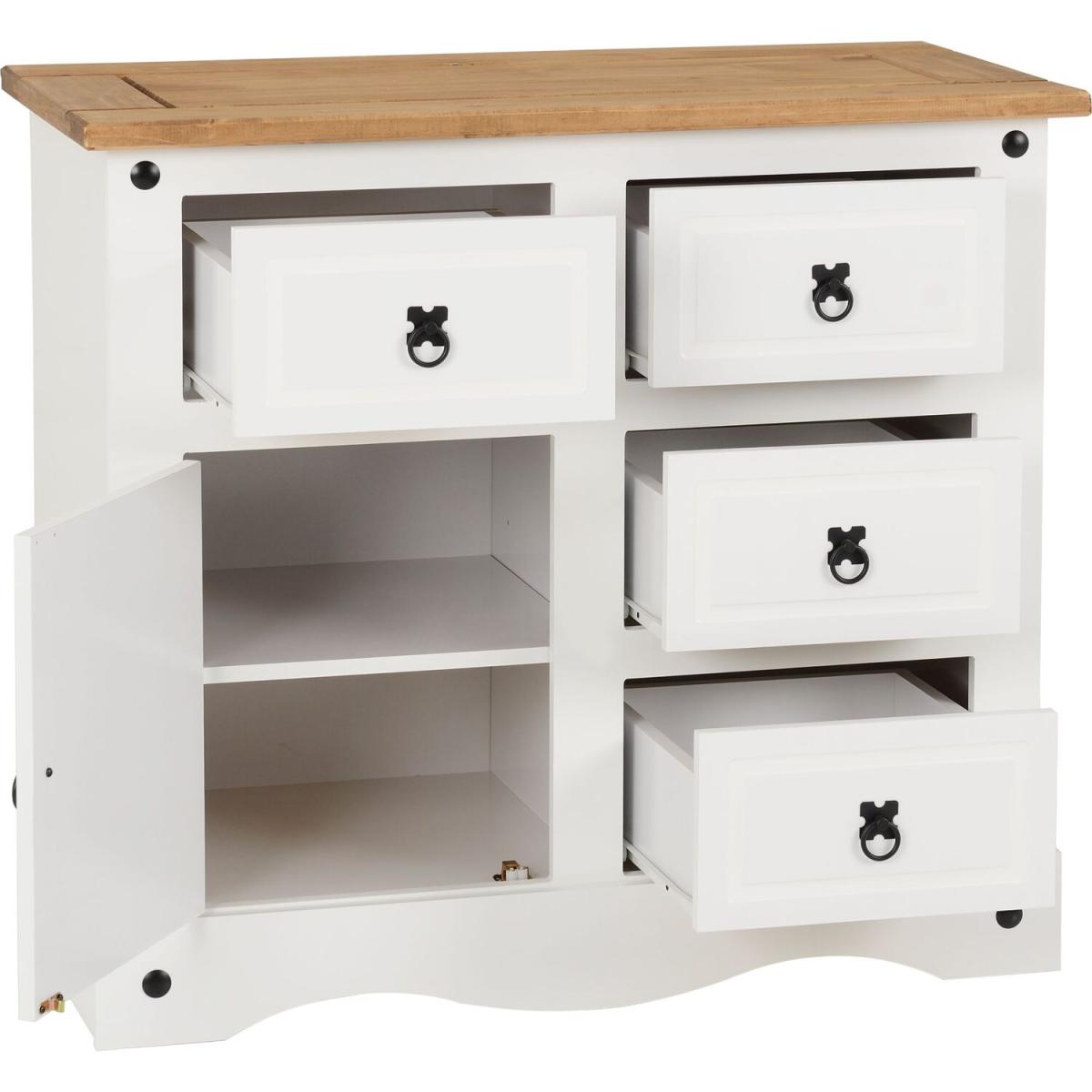 Corona White 1 Door 4 Drawer Sideboard - White and distressed Waxed Pine – image 7