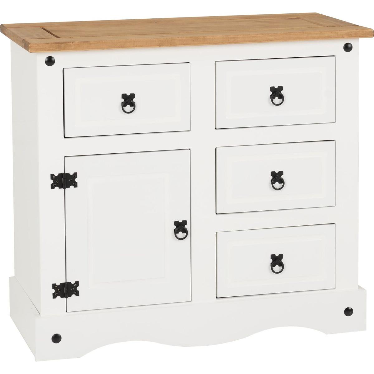 Corona White 1 Door 4 Drawer Sideboard - White and distressed Waxed Pine – image 8