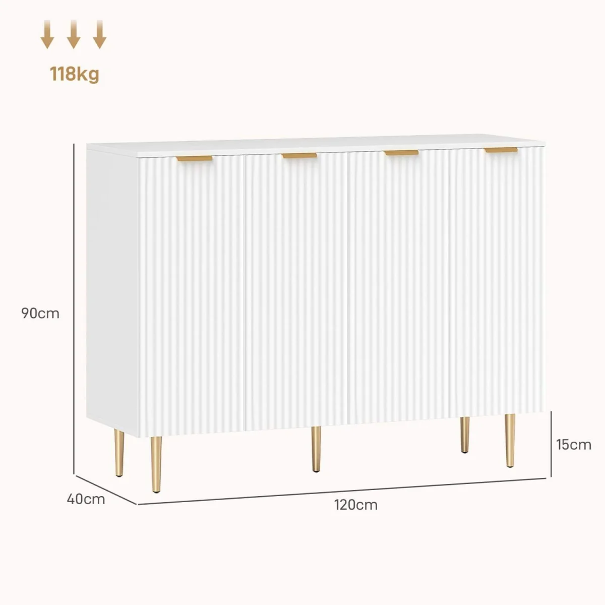 Vinotti 4-Door White Sideboard 120x40x90 cm – image 5