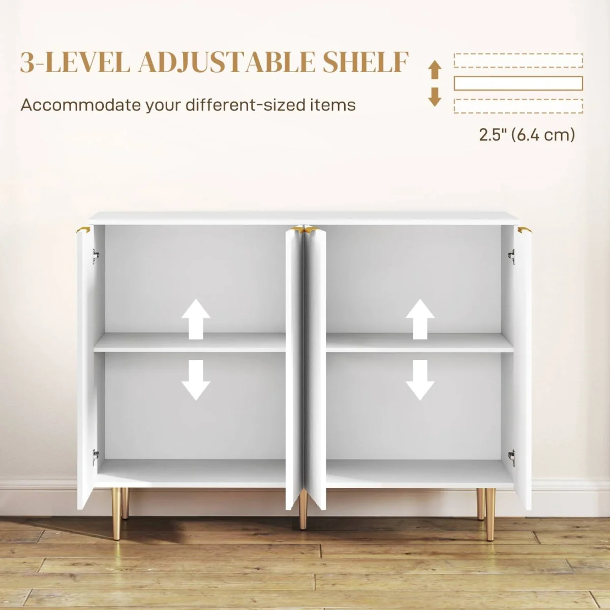 Vinotti 4-Door White Sideboard 120x40x90 cm – image 7
