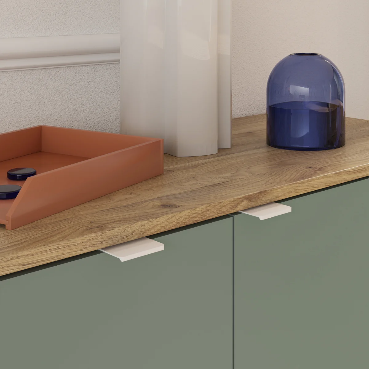 Ganymede Large Sideboard with 3 Drawers & 2 Doors - Mauvella Oak and Sage Green – image 6